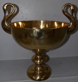 polished brass compote with swan handle