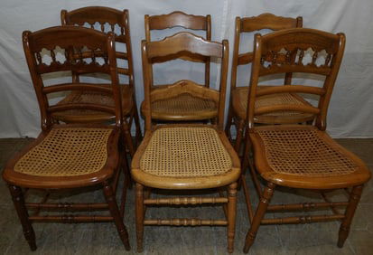 set of 6 antique cherry and cane seat dining chairs
