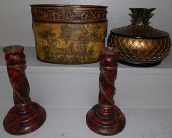 lot of painted resin and metal decorative items