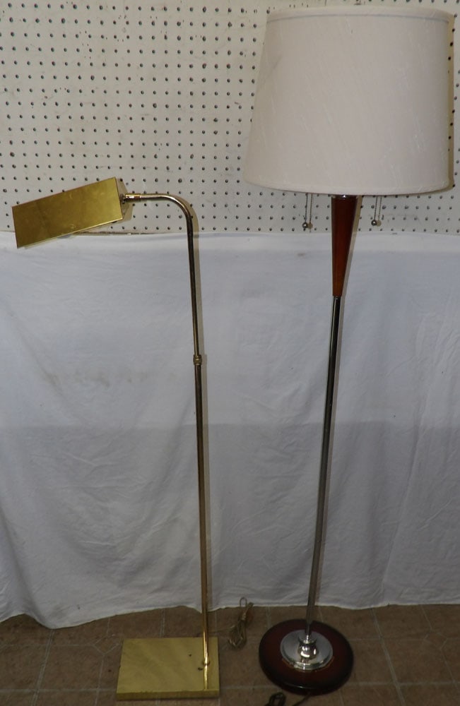 Two Mid Century Modern Floor Lamps, (One Brass, One Cherry & Chrome) (1 of 4)
