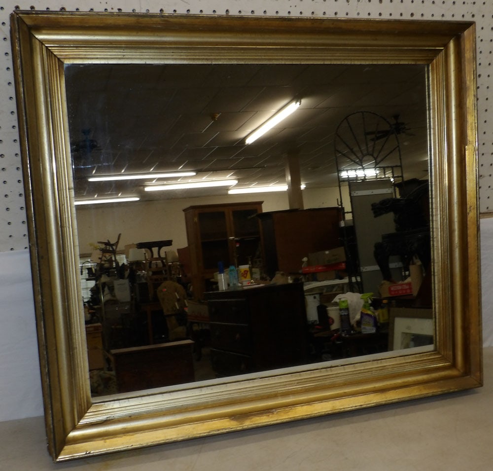 antique gilded frame shadow box mirror  (1 of 4)