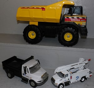 Vintage Metal Tonka Dump Truck & Two Dominion Power Trucks, (One Metal)