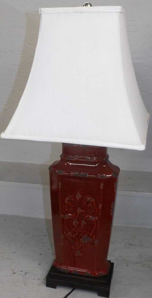 Chinese Red Glazed Pottery Lamp (1 of 4)