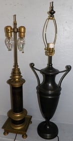 Cast Brass French Pump Form Lamp & Metal Double Handle Urn Form Lamp