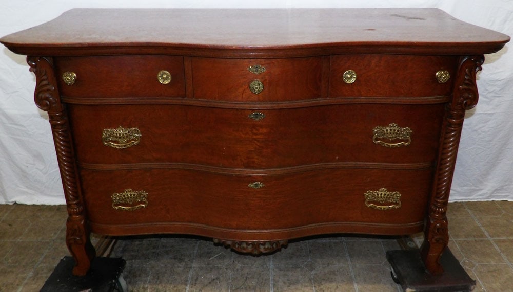 Antique Oak Serpentine Front 3/2 Drawer Chest  (1 of 7)