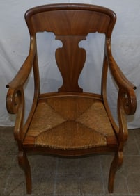 Antique Mahogany Arm Chair with Rush Seat