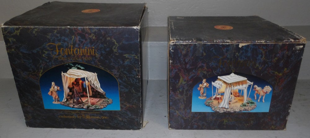 Two Fontanini Heirloom Nativity Scenes in Original Boxes : Two Fontanini Heirloom Nativity Scenes in Original Boxes . Up to 9 3/4" H 12" W 12" D ALL DESCRIPTIONS AND ANY CONDITION STATEMENT GIVEN BY LANGSTON AUCTION GALLERY ARE STRICTLY OPINIONS AND LANGSTON'
