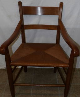 Walnut Arm Chair with Rush Seat : Walnut Arm Chair with Rush Seat . 35 1/4" H 24" W 22" D ALL DESCRIPTIONS AND ANY CONDITION STATEMENT GIVEN BY LANGSTON AUCTION GALLERY ARE STRICTLY OPINIONS AND LANGSTON'S SHALL HAVE NO RESPONSIBILITY