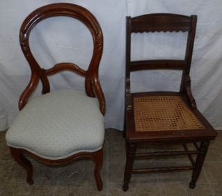 Two Antique Walnut Victorian Side Chairs