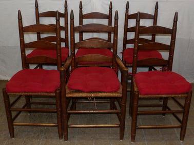 Set of Six Cherry Ladder Back Dining Chairs with Rush Seats