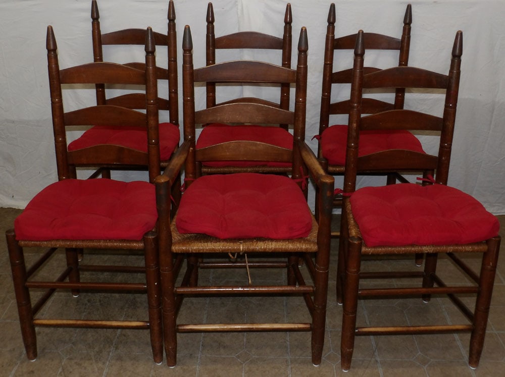 Set of Six Cherry Ladder Back Dining Chairs with Rush Seats  (1 of 5)