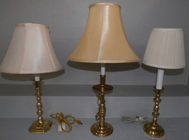 Three Brass Candlestick Lamps