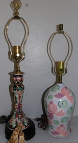 Painted Porcelain Vase & Candlestick Lamp