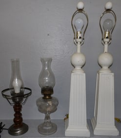 Lot of Glass & Painted Metal Decorative Lamps