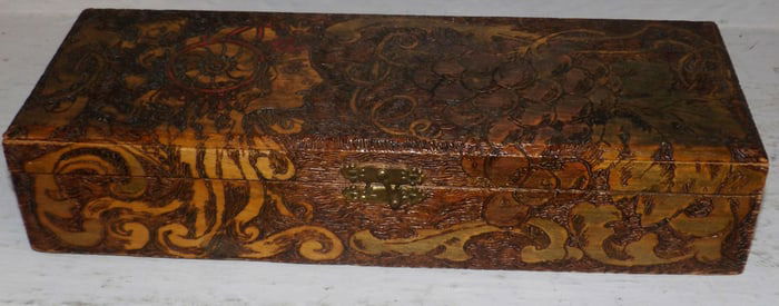 Ornate Fleming Art Pyrography Woman's Motif Wood Box