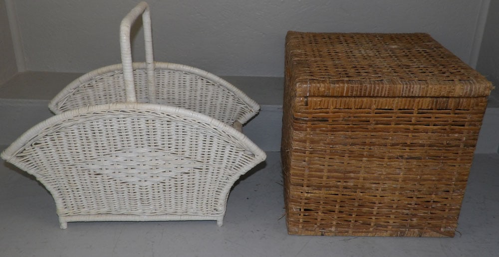 Lot of Wicker Box, Baskets, & Magazine Stand (1 of 5)
