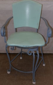 Painted Wood & Wrought Iron Swivel Arm Stool