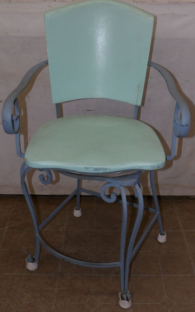 Painted Wood & Wrought Iron Swivel Arm Stool (1 of 4)