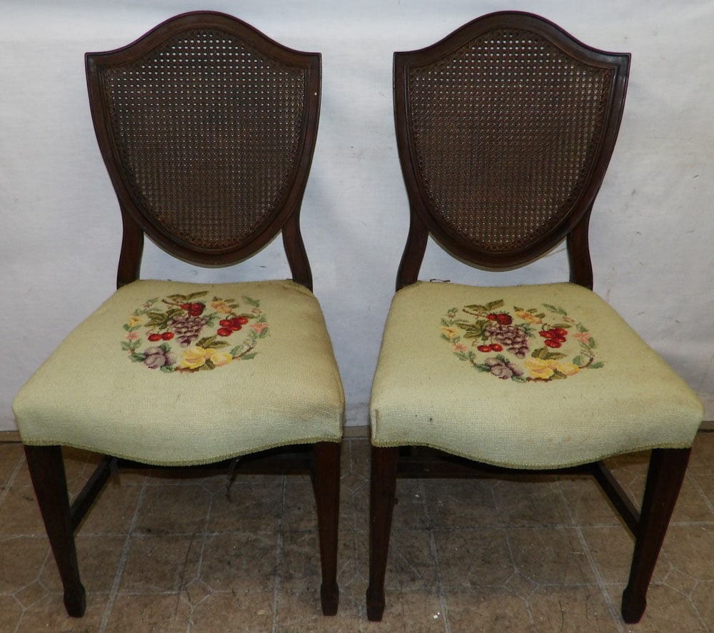 pair of mahogany cane back and needlepoint seat side chairs  (1 of 5)