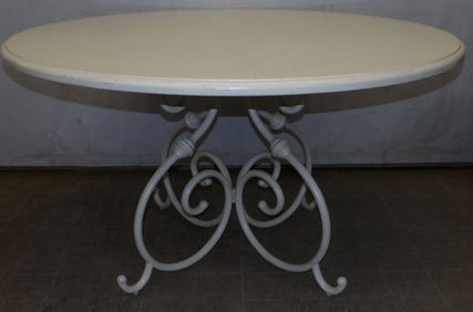 painted wood top and metal base round table