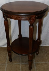 Carved Walnut Two Tier Stand