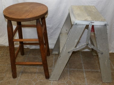 Aluminum Step Ladder & Wood Stool