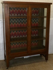 Antique Tiger Oak & Glass China Cabinet