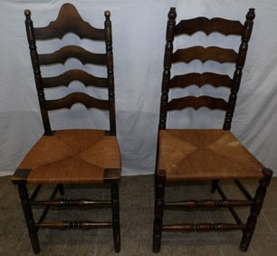 Pair of Cherry Ladder Back Side Chairs with Rush Seats