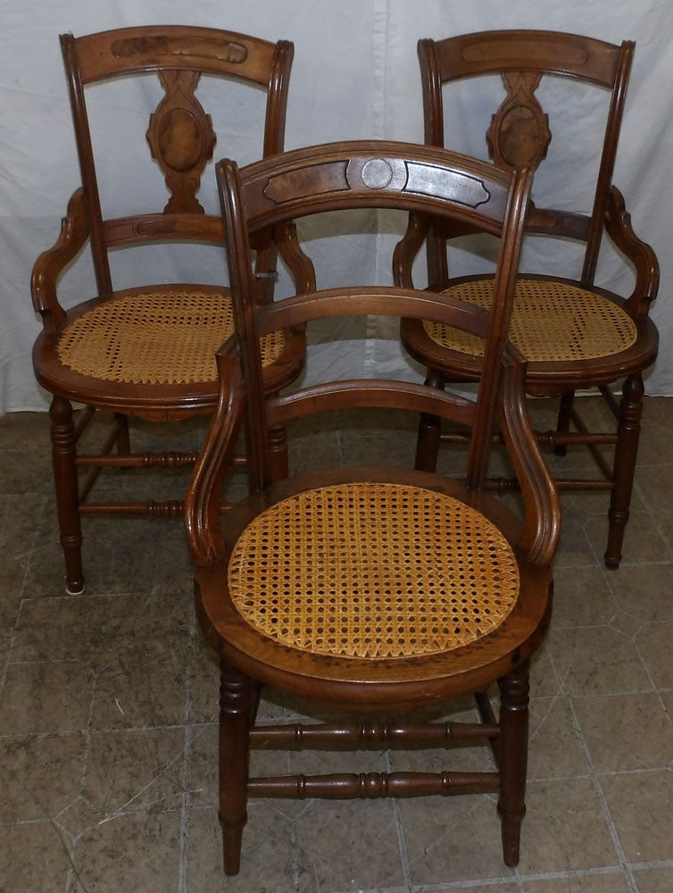 Three Antique Walnut Victorian Hip Rest Side Chairs  (1 of 3)