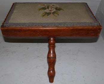 Antique Oak & Needlepoint Top Foot Stool