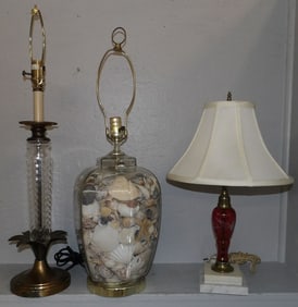 Cranberry with Marble Base Lamp & Crystal Seashell Lamp