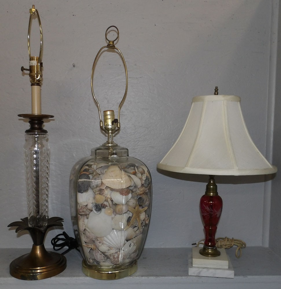 Cranberry with Marble Base Lamp & Crystal Seashell Lamp (1 of 3)