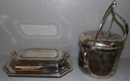 Silver Plated Ice Bucket & Covered Dish
