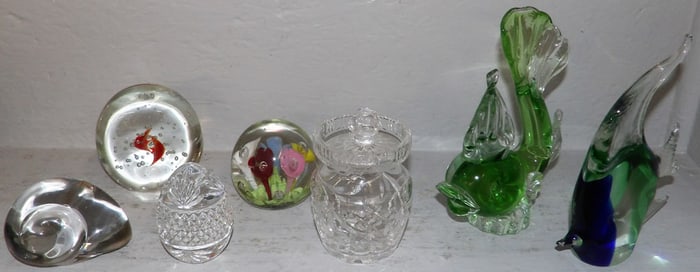 Waterford Condiment Jar & Two Art Glass Murano Fish