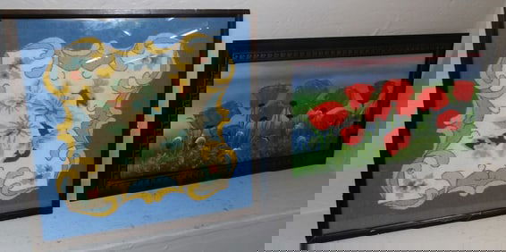 Framed Needlework & Framed Oil on Canvas