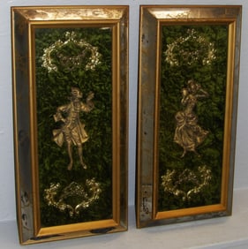 Lot of Mirror Framed Shadowbox Victorian Style Gilded Figures on Velvet