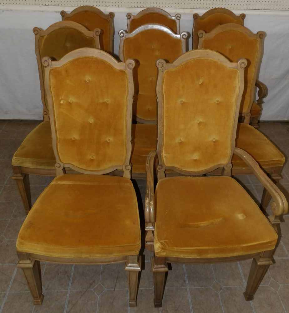 Set of Eight Mid Century Modern Walnut Dining Chairs by Thomasville : Set of Eight Mid Century Modern Walnut Dining Chairs by Thomasville . 43 1/2" H 21" W 20" D ALL DESCRIPTIONS AND ANY CONDITION STATEMENT GIVEN BY LANGSTON AUCTION GALLERY ARE STRICTLY OPINIONS AND LAN