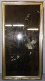 Framed Oriental Bird Watercolor on Fabric