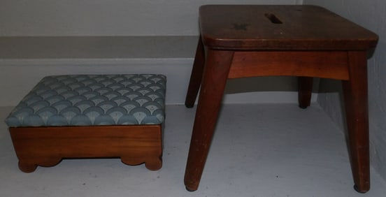 Two Walnut Foot Stools