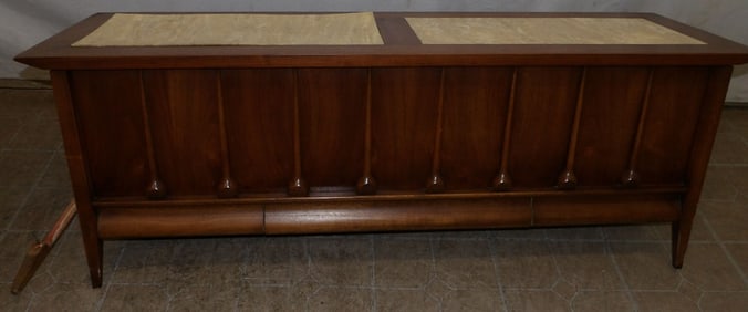 Mid Century Modern Walnut Blanket Chest with Faux Marble Top Inserts, (As Is)
