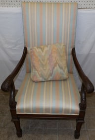 Carved Mahogany Upholstered Arm Chair