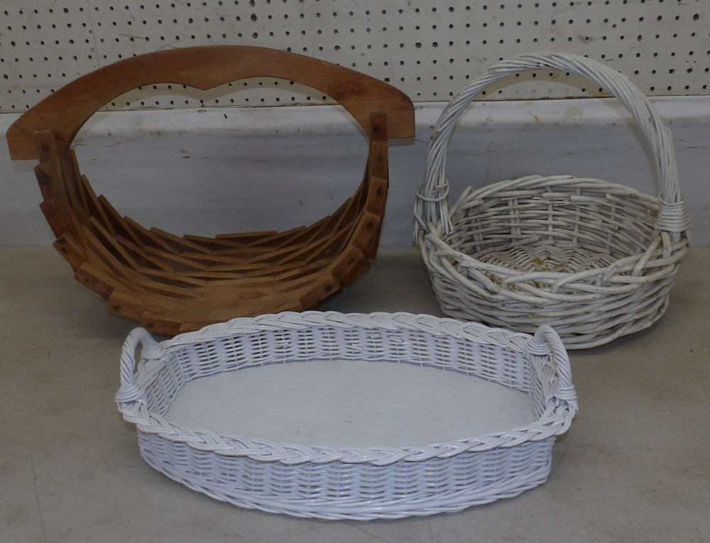 Two Wicker Baskets & One Pine Basket  (1 of 3)