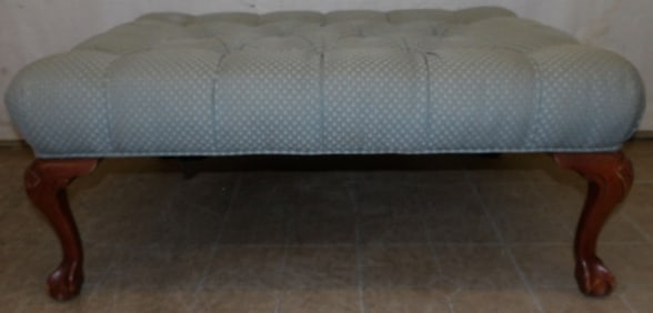 Carved Cherry & Upholstered Top Ottoman with Ball & Claw Feet