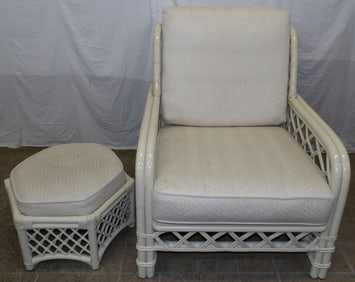 Painted Rattan Chair & Ottoman