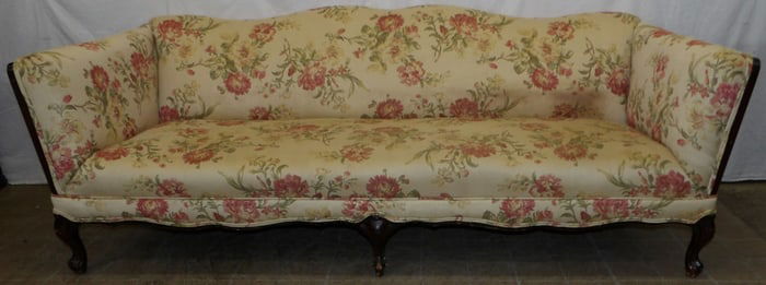 Mahogany & Floral Upholstered Sofa