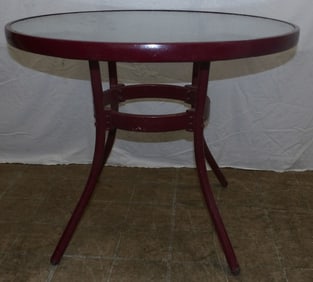 Painted Metal & Glass Top Outdoor Round Table