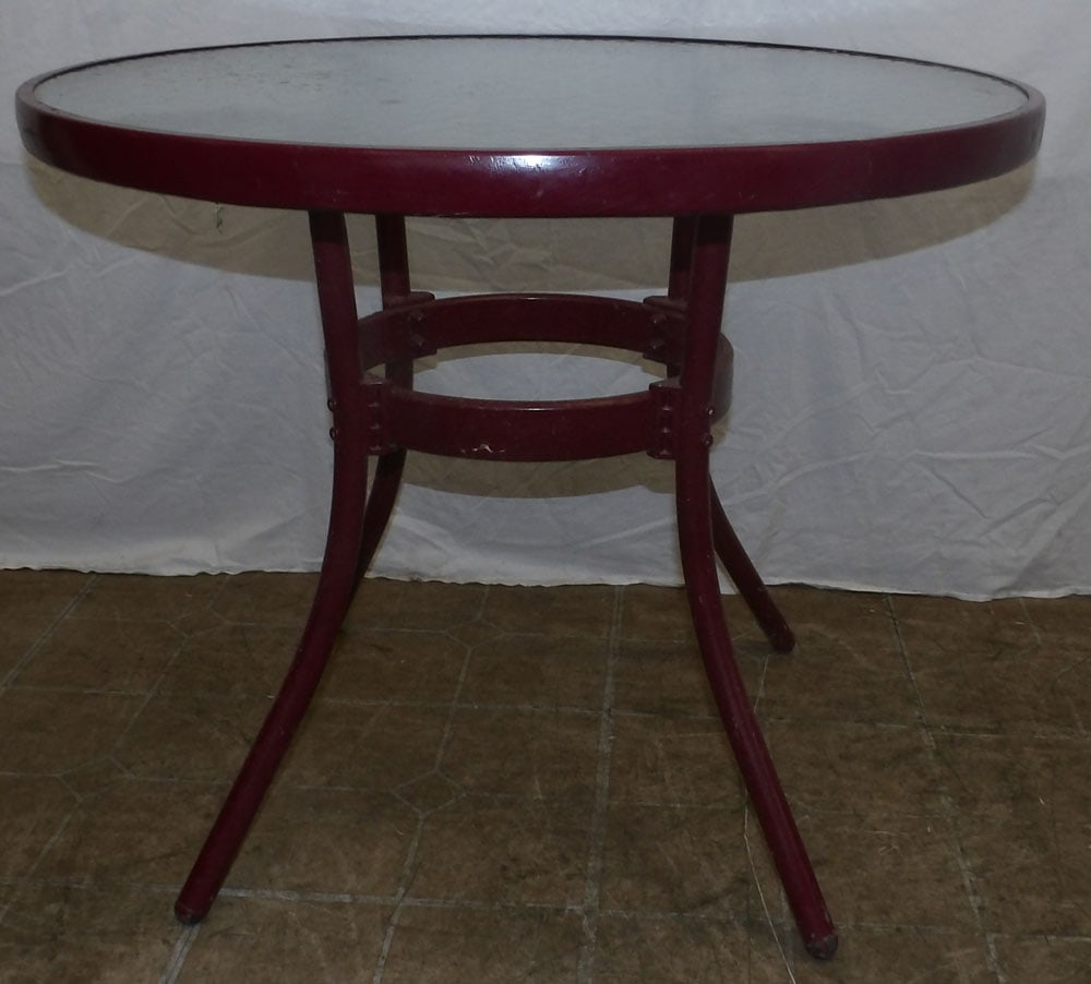 Painted Metal & Glass Top Outdoor Round Table (1 of 2)