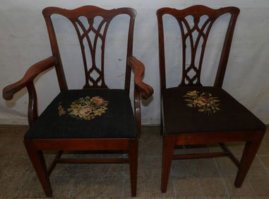 Two Mahogany Chairs with Needlepoint Seats