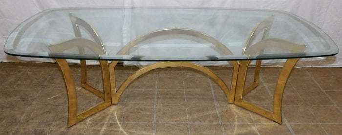 Gilded Metal & Glass Top Mid Century Modern Coffee Table