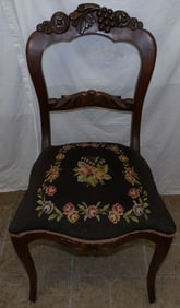 Antique Walnut Victorian Side Chair with Needlepoint Seat